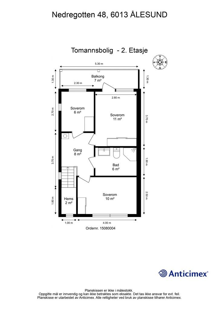 Målsatt plantegning 2. etasje.