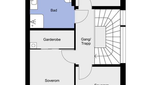 Andre etasje inneholder tre soverom, garderobe og etasjens hovedbad.