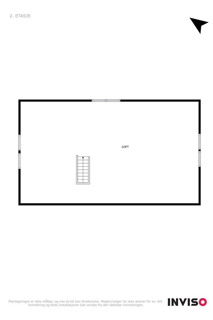 Plantegning uinnredet overetasje. 