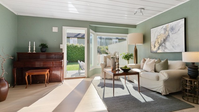 Den åpne løsningen gir fleksible møbleringsmuligheter og en god romfølelse.