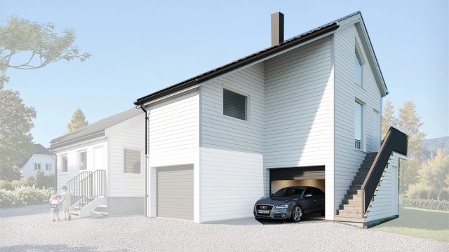 Spennende hageleilighet under oppføring. (3D illustrasjon, avvik må påregnes).
