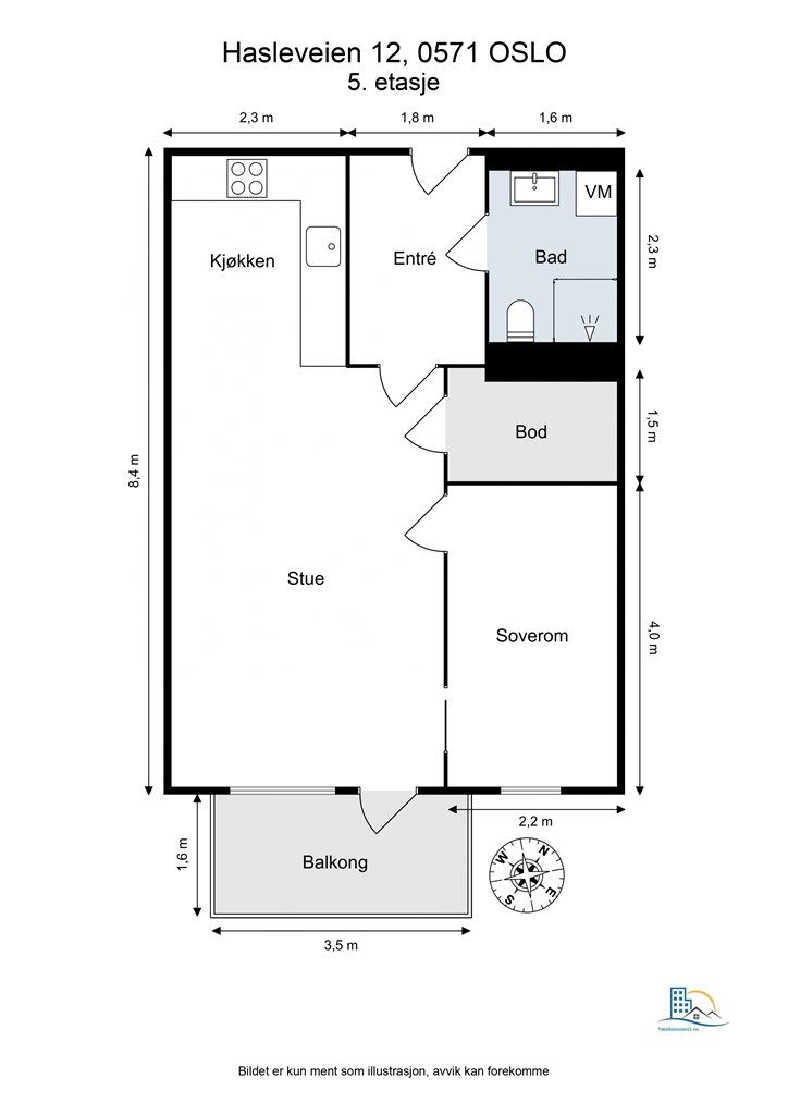 Leiligheten har en smart planløsning med god størrelse på alle rom. 