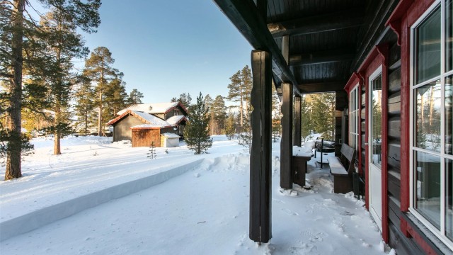 Utgang fra stue til markterrasse med lett tilkomst til hage/naturtomt
