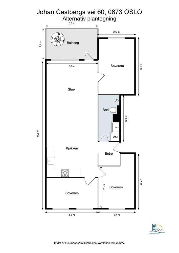 Alternativ plantegning - Mulighet til å sette opp et ekstra soverom