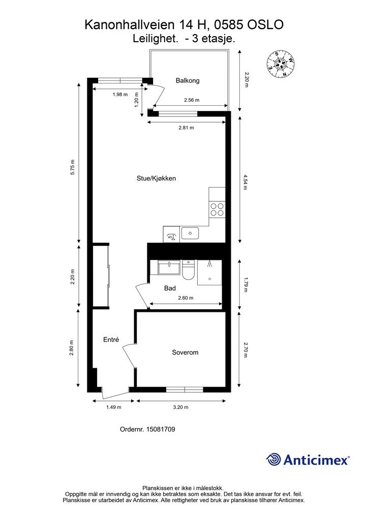 Målsatt planskisse - 3. etasje 