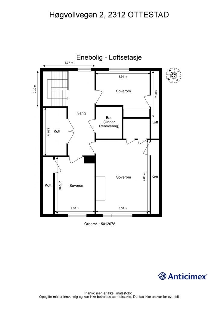 Plantegning loftsetasje. 
