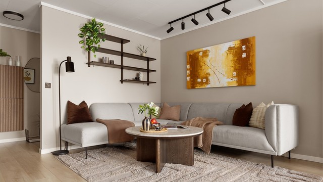 Stuen har gode møbleringsmuligheter med god plass til hjørnesofa.