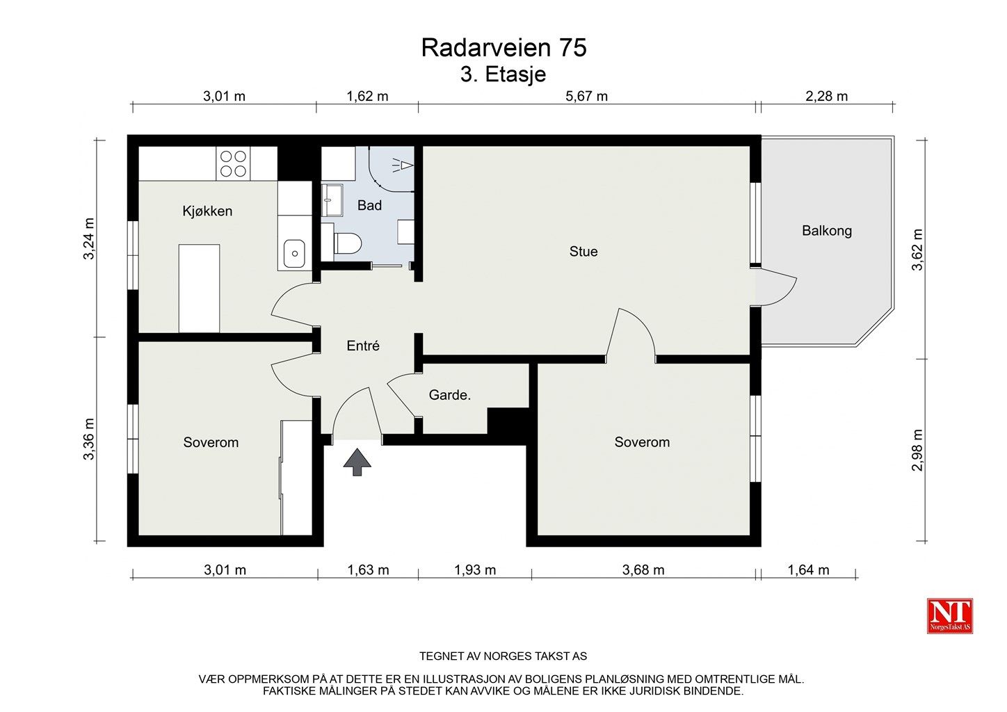 Plantegning med mål.