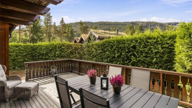 Utsikt fra terrassen mot de omkringliggende naturområdene.