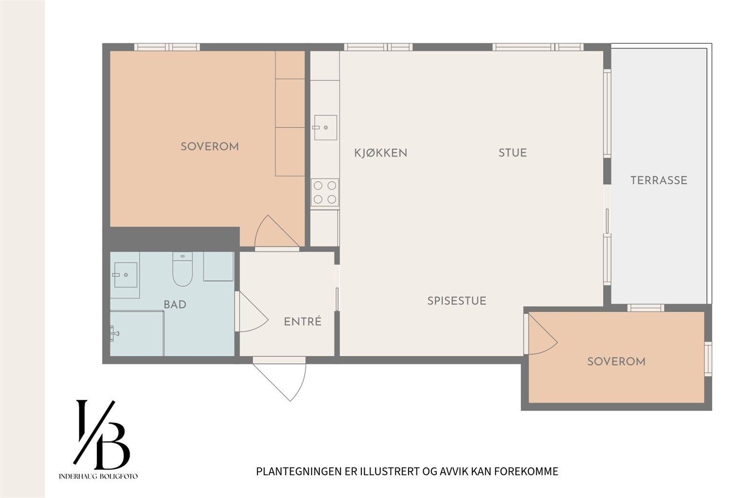 Plantegning - God planløsning med soverom i hver sin ende av leiligheten