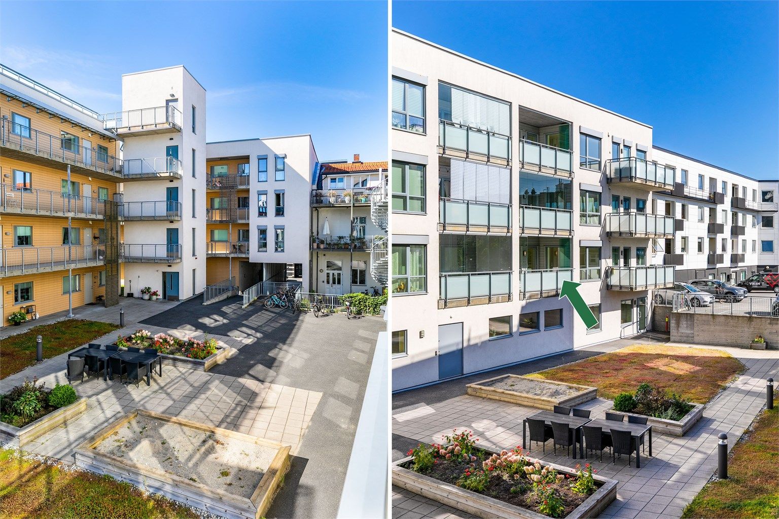 Leiligheten er gjennomgående i andre etasje, med inntrukket veranda orientert i syd-vestlig retning.