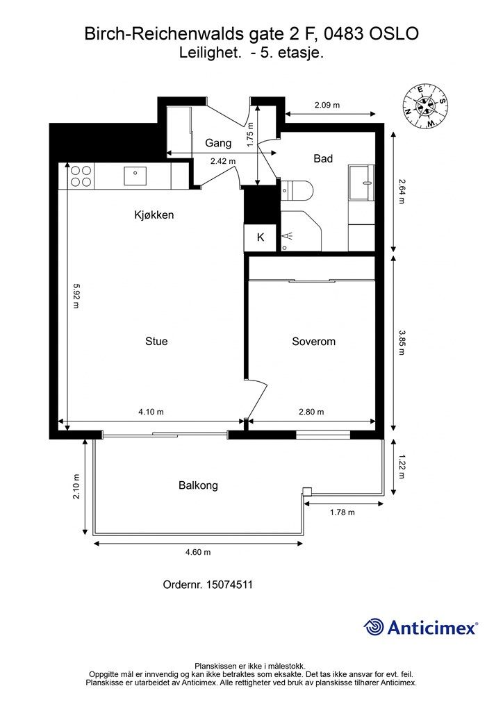 Plantegning leilighet i 5. etasje