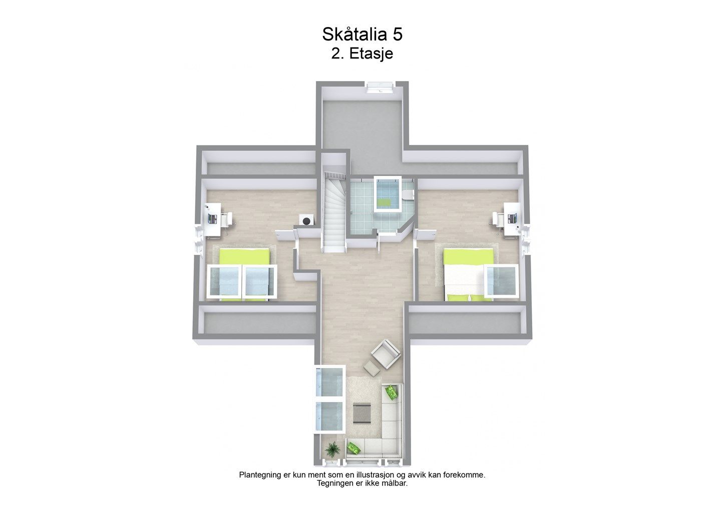 3 D plantegning 2. etasje/loftsetasje