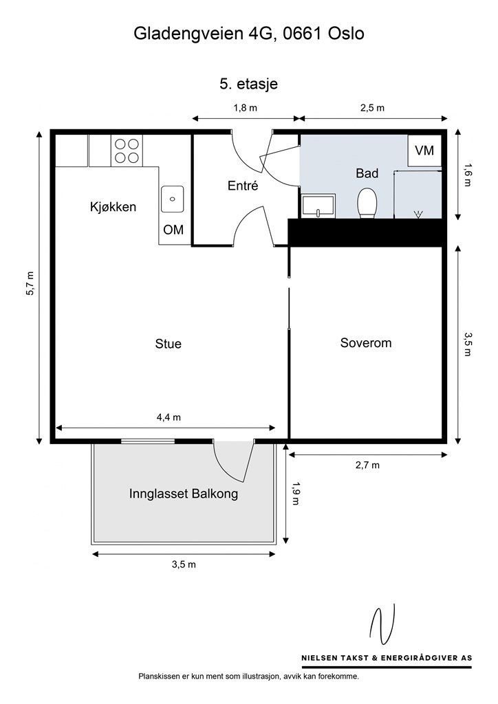 Leiligheten har en arealeffektiv og gjennomtenkt planløsning med et samlet bruksareal på 41 m².