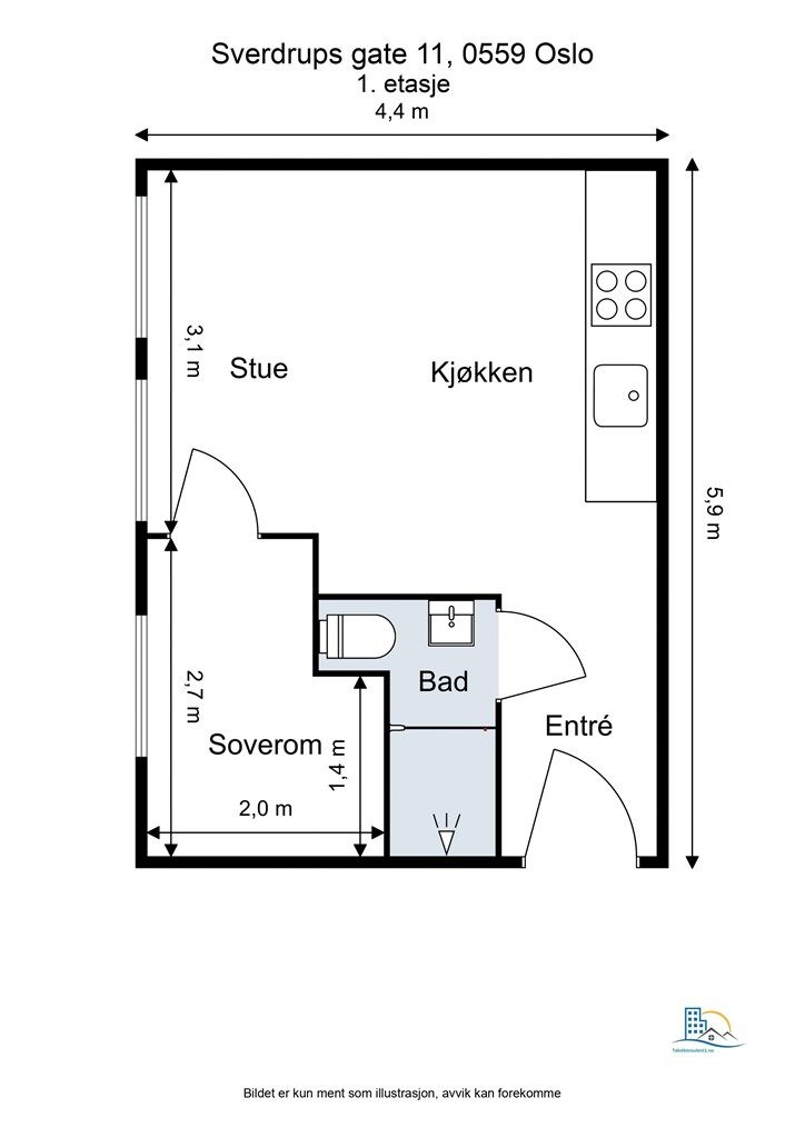 Leiligheten har en kvadratsmart planløsning der hver kvadratmeter er utnyttet til det fulleste. 