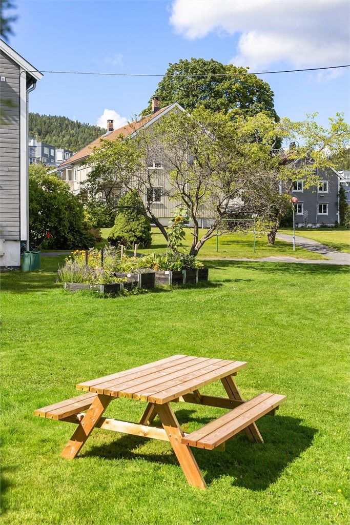 Borettslaget disponerer flere hagebenker som kan lånes hvis man skal ha hageselskap