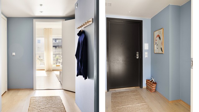 Du ønskes velkommen inn i en lys og innbydende entré med plass til yttertøy og sko. Herfra får du en fin siktlinje videre inn i leiligheten.