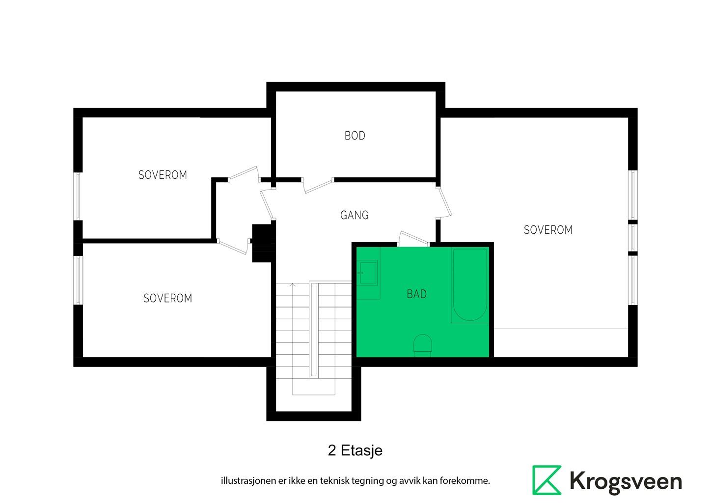 Alternativ planløsning med 3 soverom
