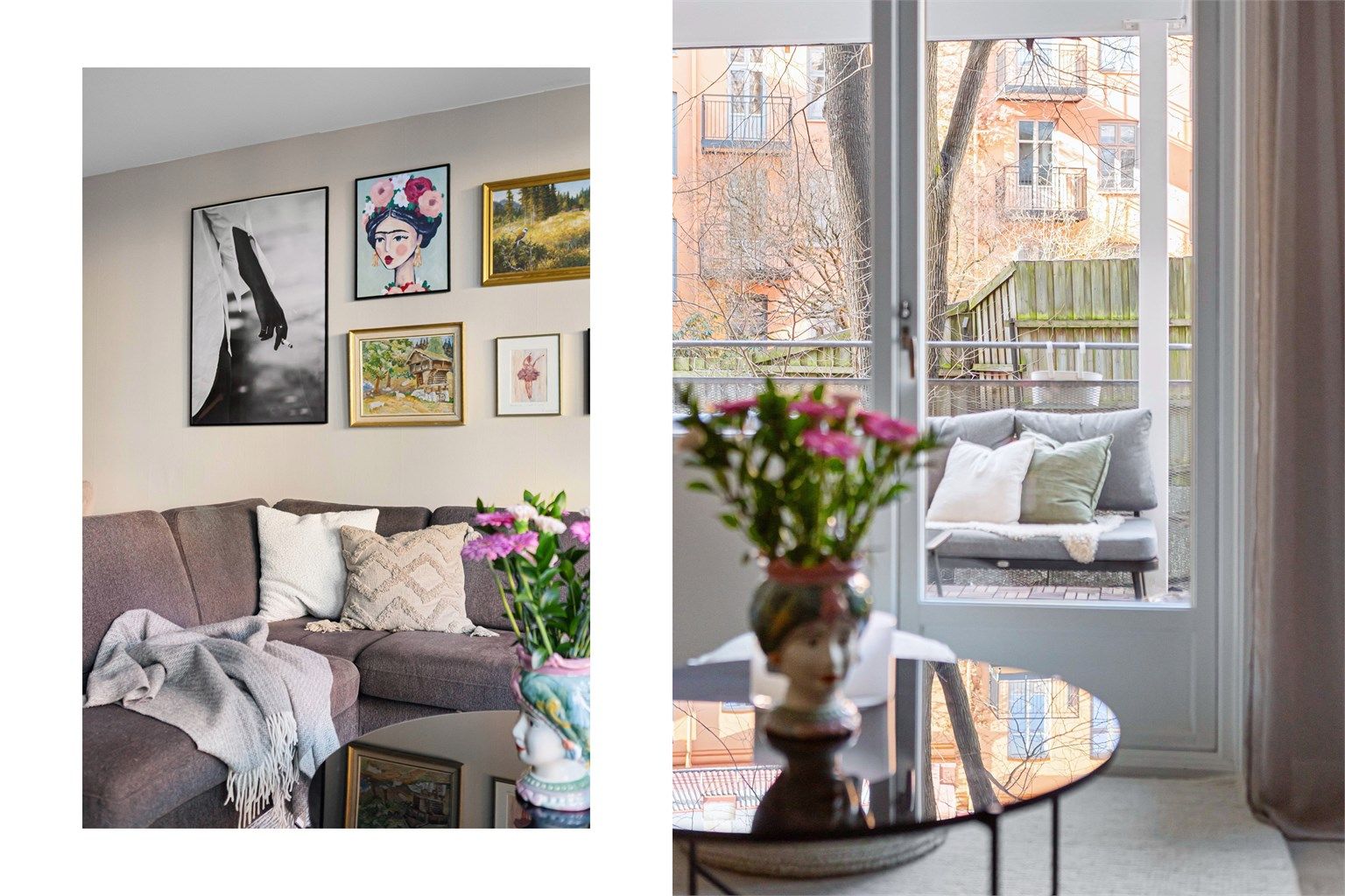 Herfra er det utgang til balkongen, som gir en fin forlengelse av oppholdsrommet i de varmere månedene.