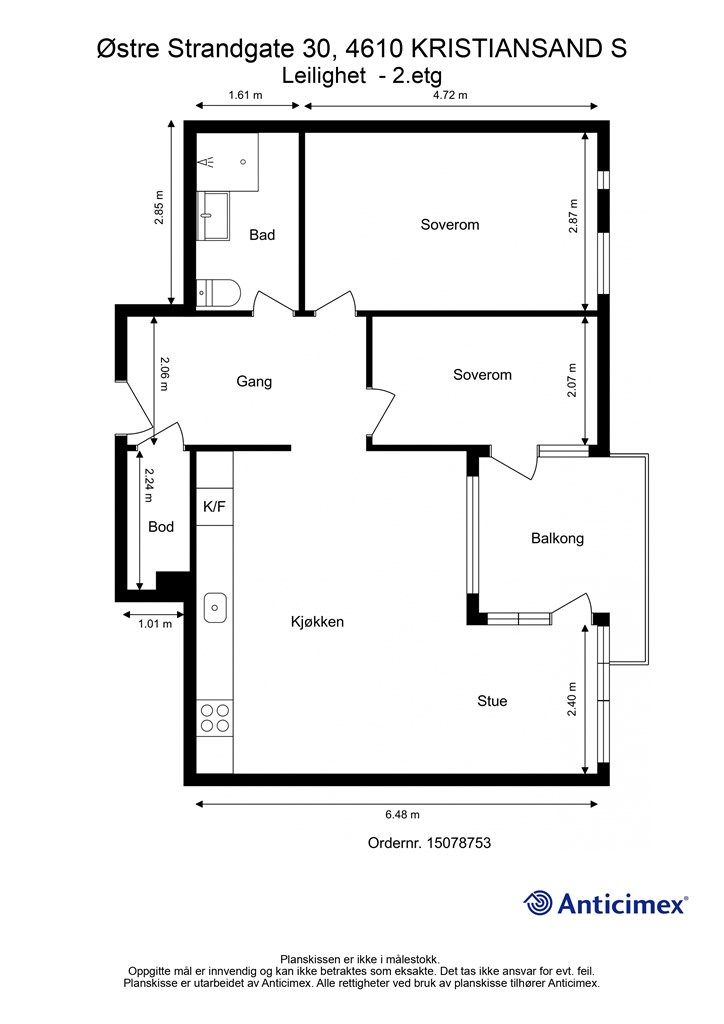 2D plantegning med mål