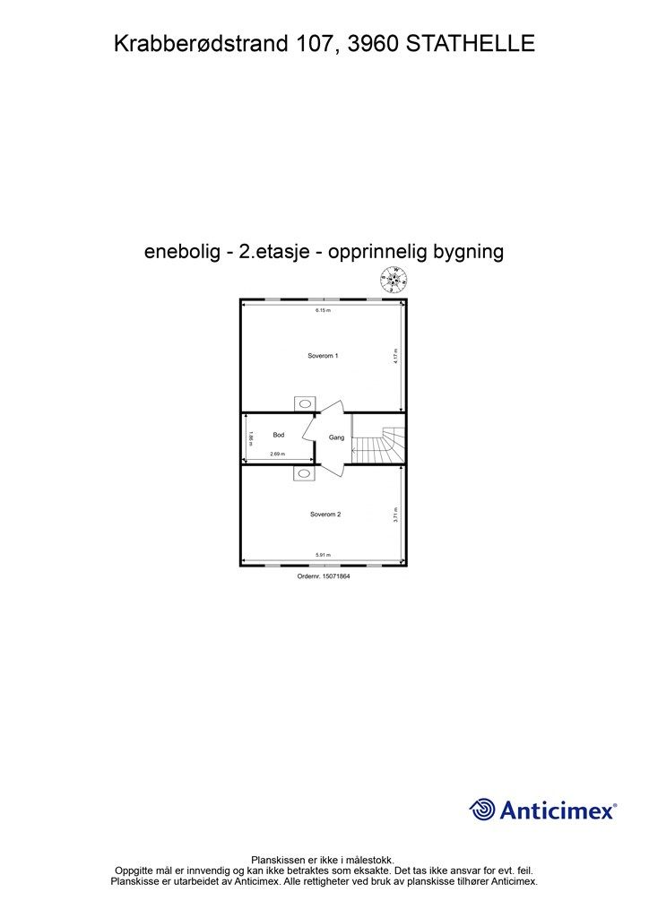 Plantegning - 2. etasje - opprinnelig del.