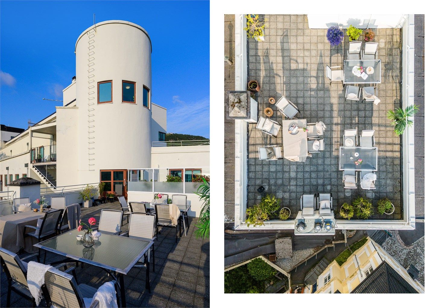 På grunn av oppussing og renovering av huset sitt klassiske tårn og takterrasse, har vi benyttet oss av bilder fra i fjor