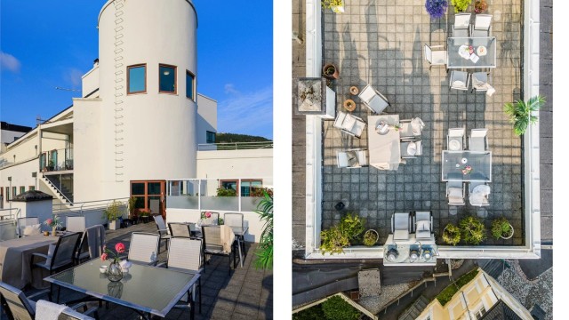 På grunn av oppussing og renovering av huset sitt klassiske tårn og takterrasse, har vi benyttet oss av bilder fra i fjor