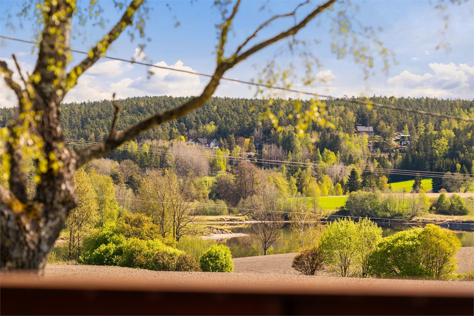 Naturskjønn utsikt til Glomma og det frodige landskapet langs elveløpet.