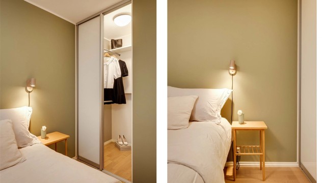 Kveldsbilde fra hovedsoverom. Legg merke til ‘walk in’ garderobe.