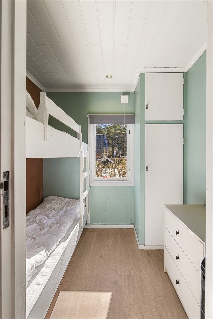 Plassbygde skap og senger gir god utnyttelse av arealet på soverommet.