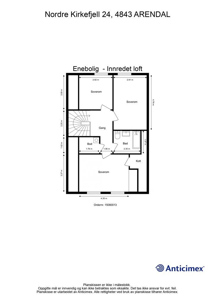 Plantegning Innredet loft