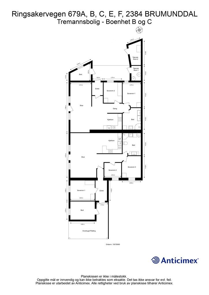 Plantegning -Tremannsbolig - Boenhet B og C