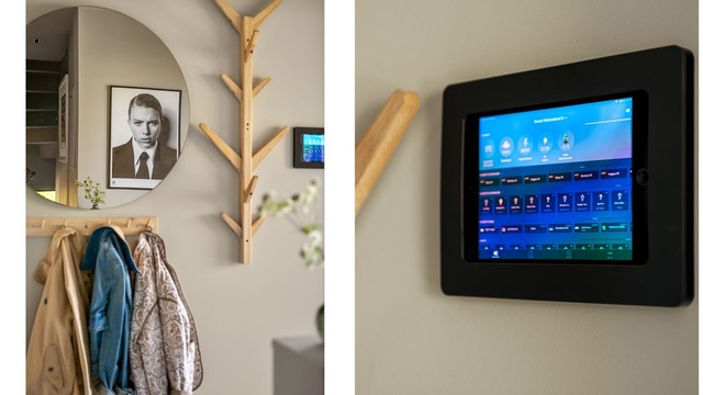 Hele boligen er satt opp på Fibaro Smarthus med appstyring via Yubii der lys og varme kan kontrolleres/justeres via app, stemmesstyring eller brytere.