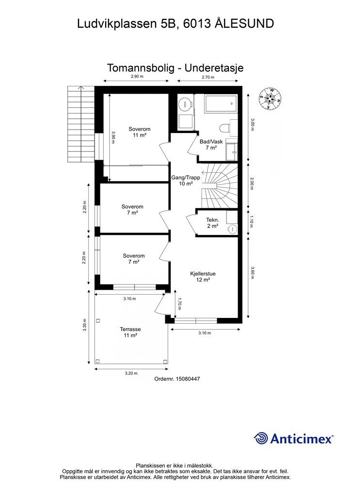 Målsatt plantegning underetasje
