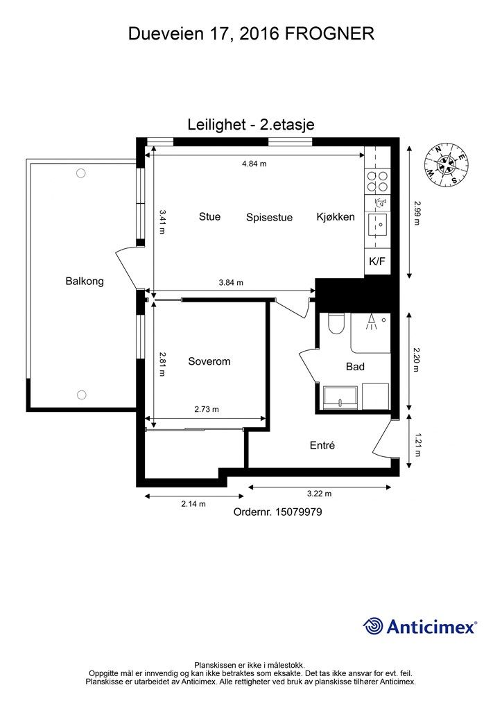 Leiligheten har en effektiv og arealeffektiv planløsning på 40 m² med adkomst til alle rom fra entréen.