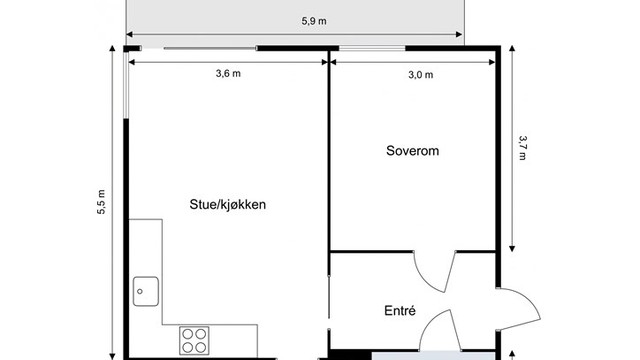 Arealeffektiv og velfungerende planløsning med to soverom, åpen stue- og kjøkkenløsning samt direkte utgang til markterrassen.