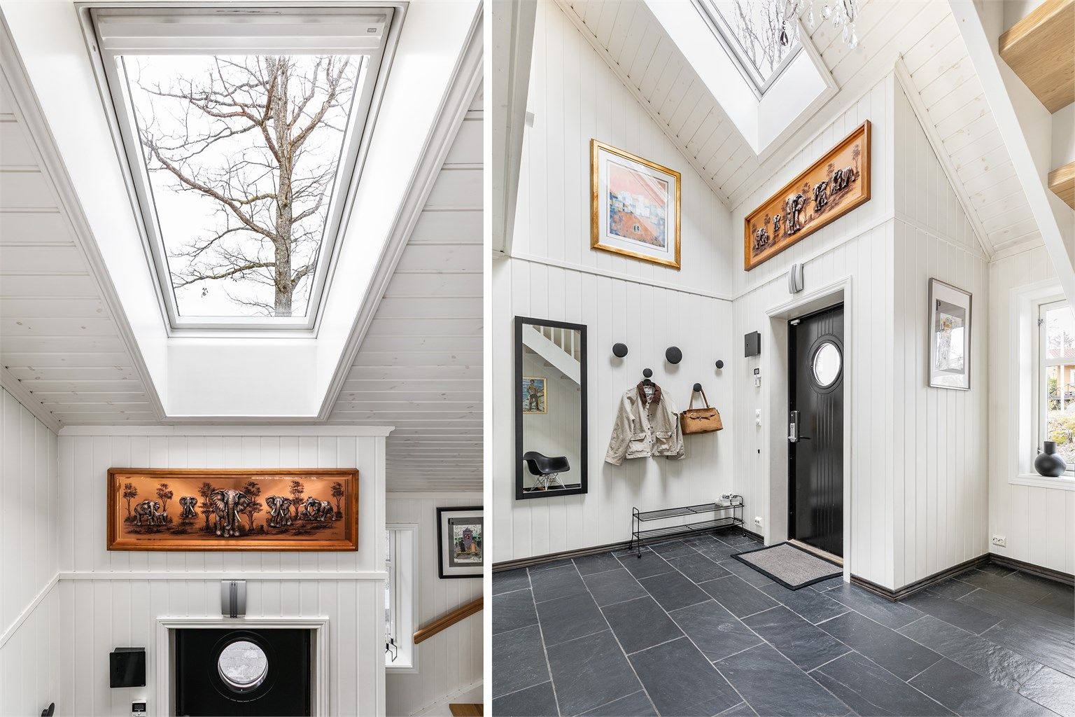 Takvindu fyller hallen med naturlig overlys.