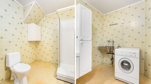 Badet fyller også rollen som vaskerom. Vaskemaskin medfølger ikke.