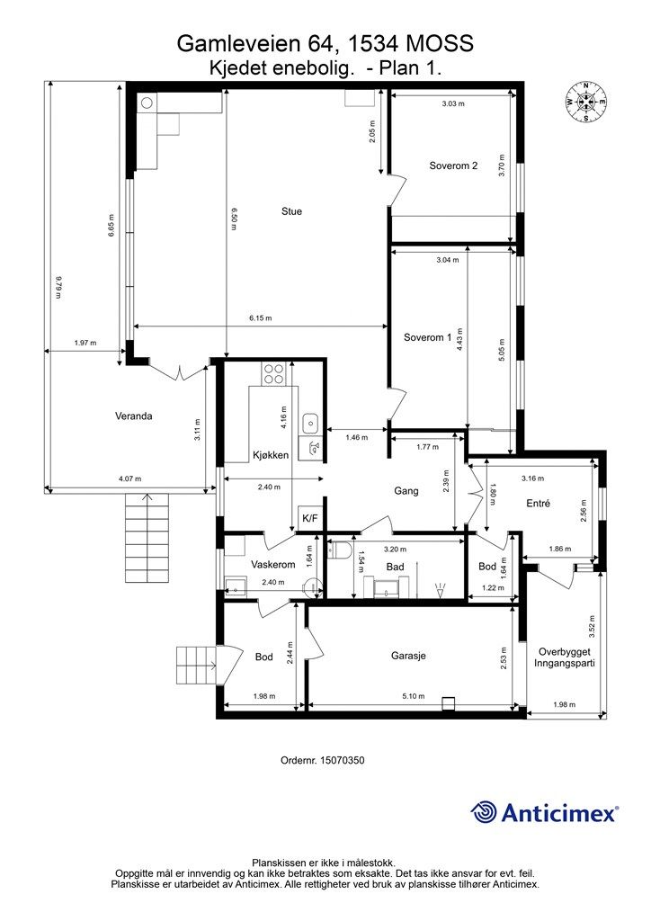 Veiledende planskisse. Største soverom kan deles i to mindre - i tråd med boligens opprinnelige romløsning.