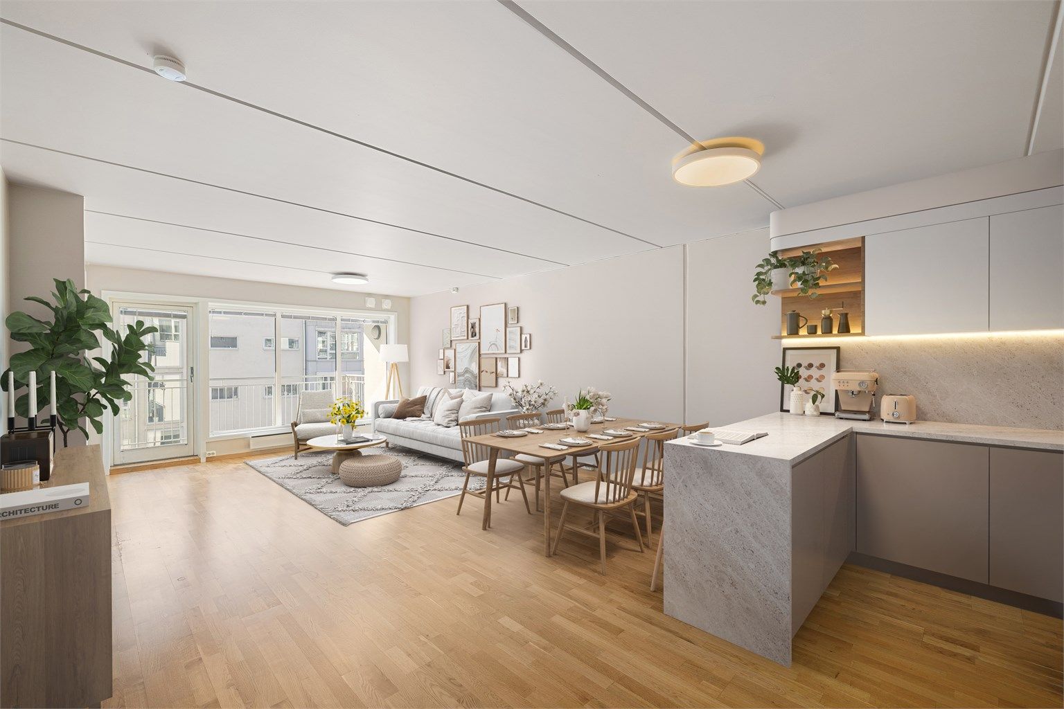 Illustrasjonsbilde - Leiligheten har en åpen og sosial planløsning, med et samlet bruksareal på 95 m² som gir rikelig med plass.