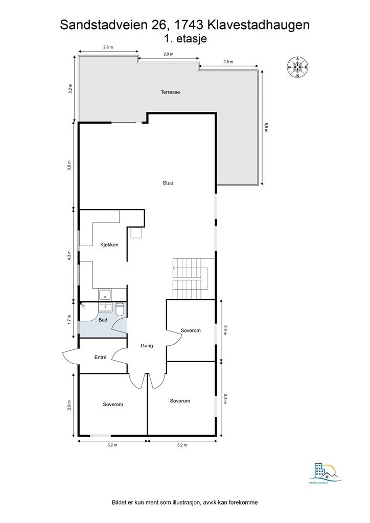 Veiledende planskisse av husets hovedplan.