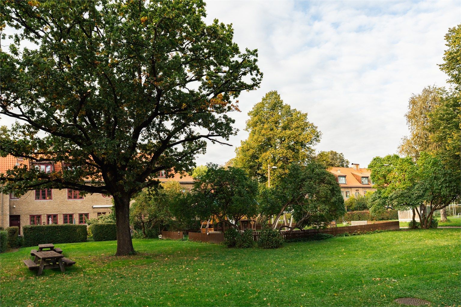 Store, flotte fellesarealer er pent opparbeidet og beplantet.