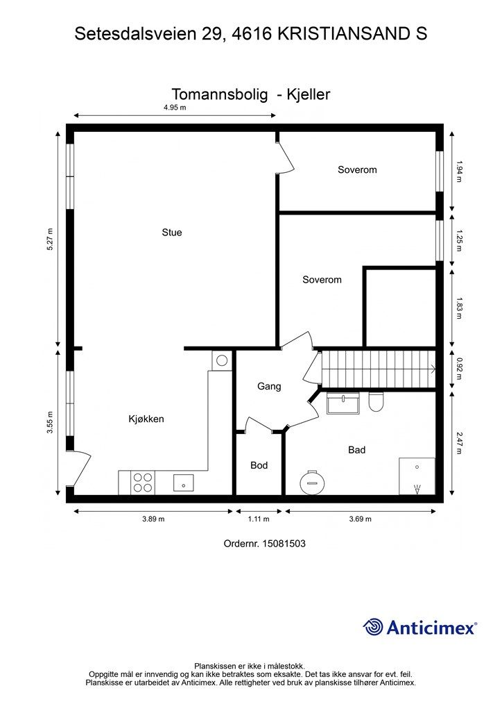 U.Etasje - 2D plantegning med mål