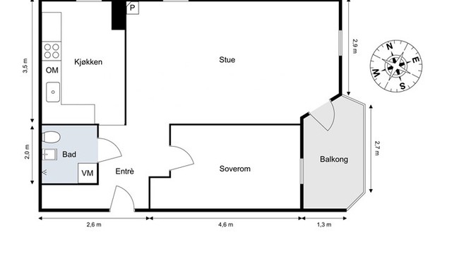 Leiligheten har en klassisk og velfungerende planløsning med separat kjøkken og stue.