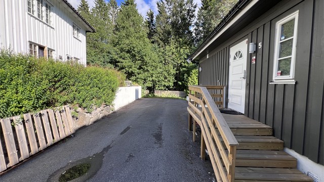 Inngangsparti med nyere trapp.