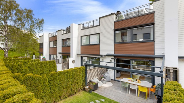 Skjermet uteplass med deilig ettermiddagssol og nylagt plen.