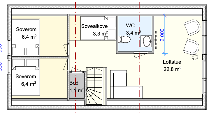 Plantegning 2. etasje m/sovealkove