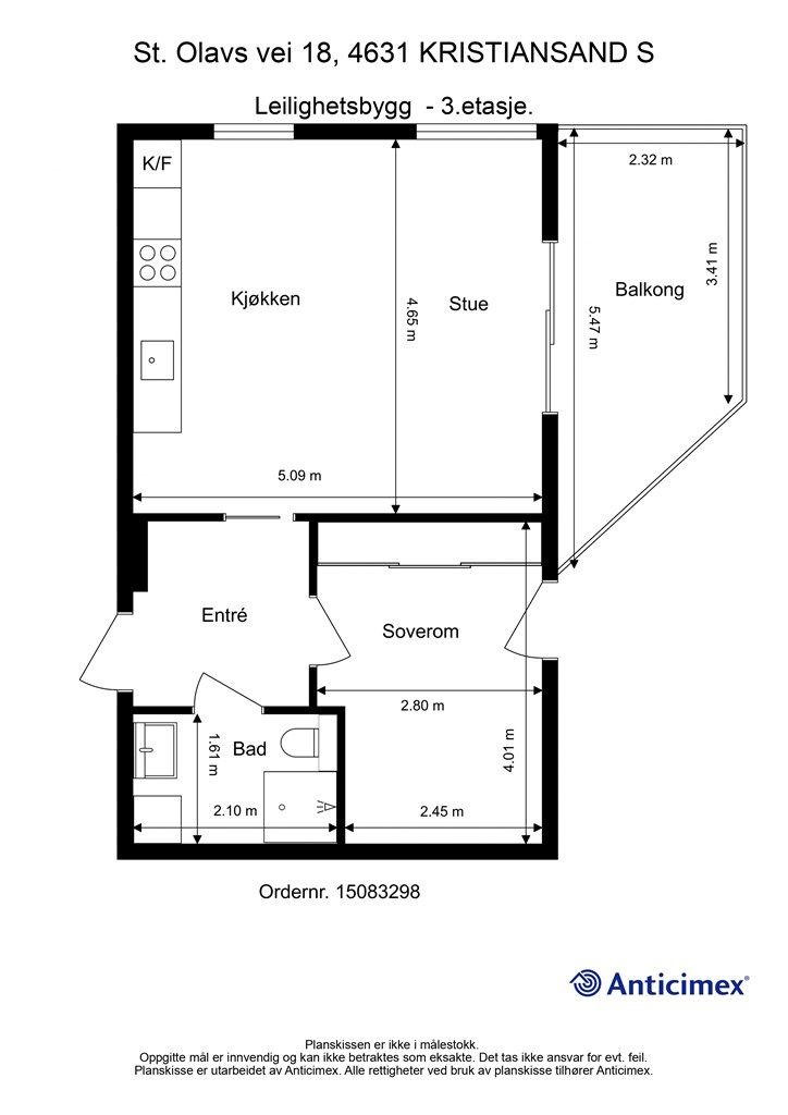 3. Etasje - 2D plantegning med mål