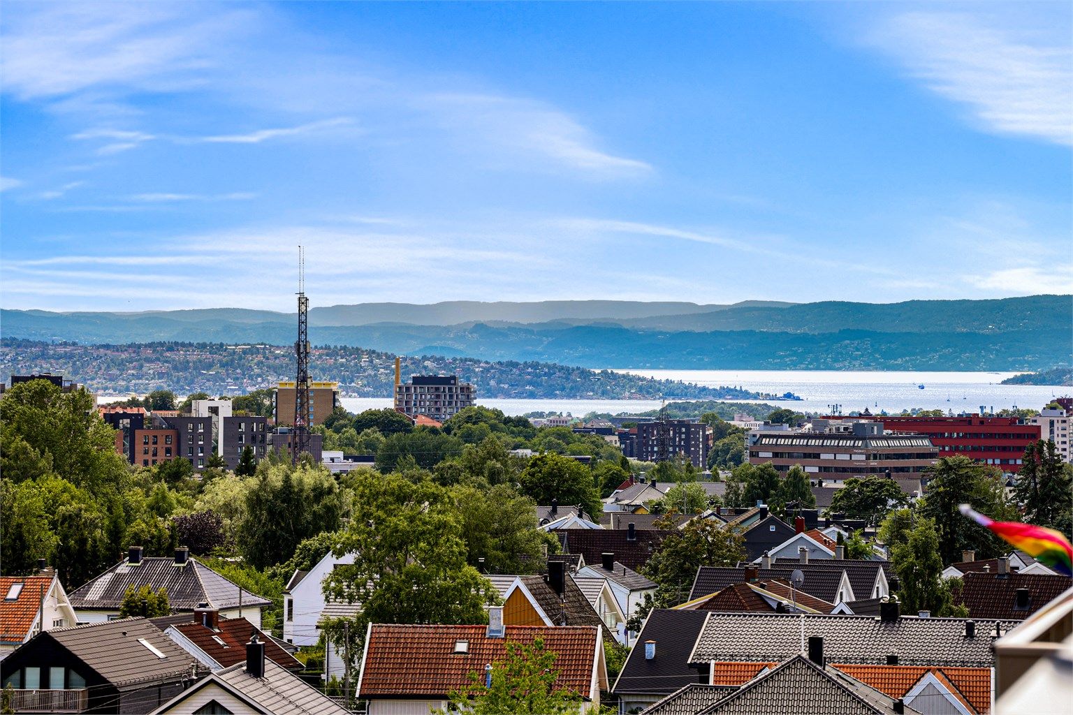 Fra takterrassen har man nydelig utsikt over Oslo by og sol store deler av dagen!