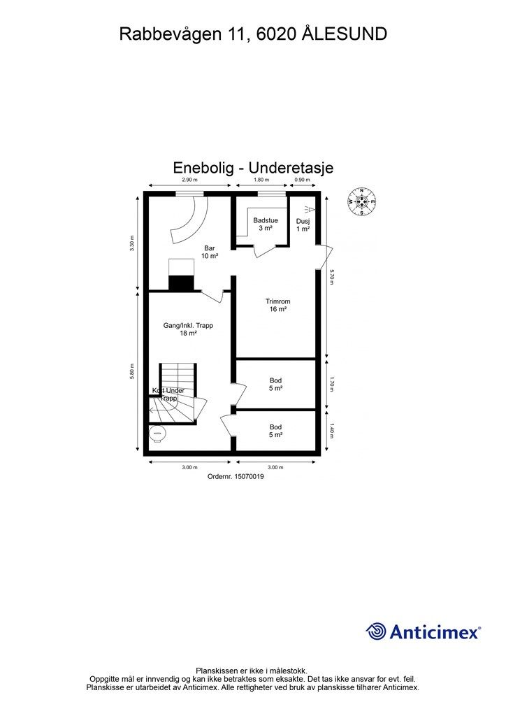 Målsatt plantegning underetasje 